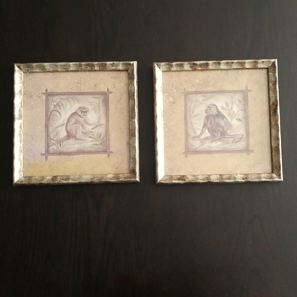 2001 Monkey Business by artist Kate McRostie set of 2 framed art
